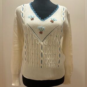 Vintage Huck A POO Knitted Embroidered Sweater Grandmacore Womens Size Large